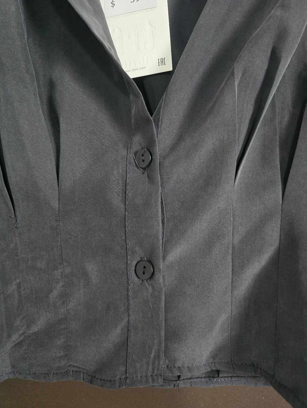 NWT Zara Women's Tailored Button-Front Crop Shirt- Charcoal Gray Size S - Picture 2 of 7